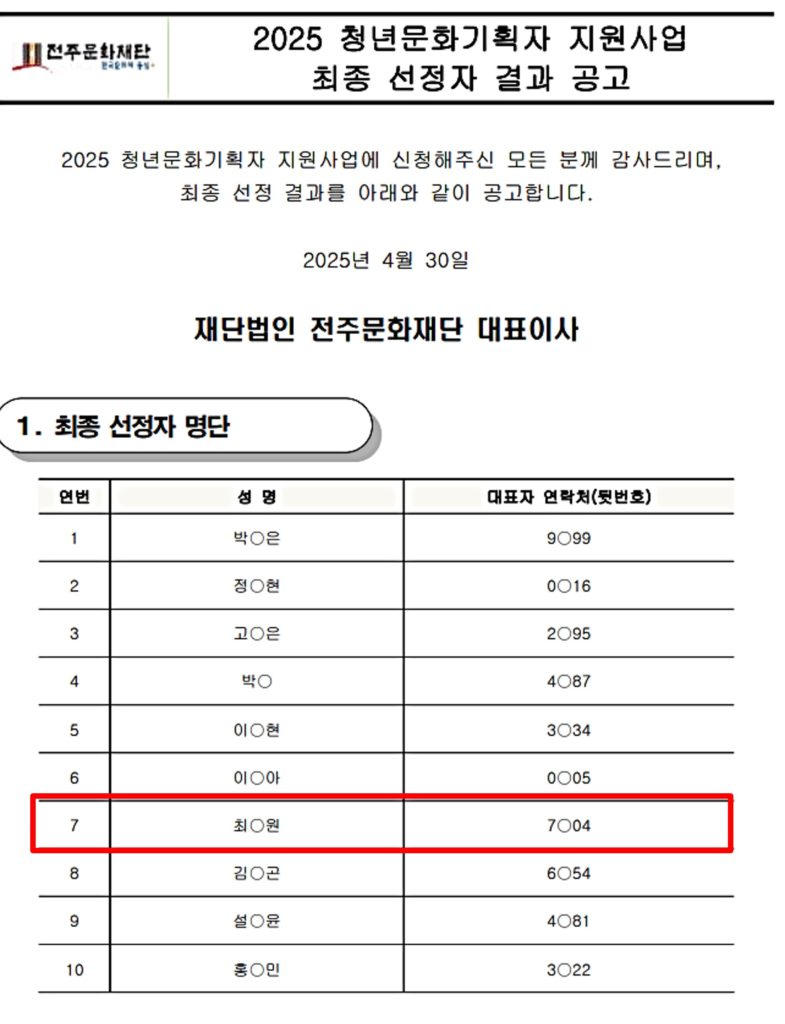2025 청년문화기획자 지원사업 결과